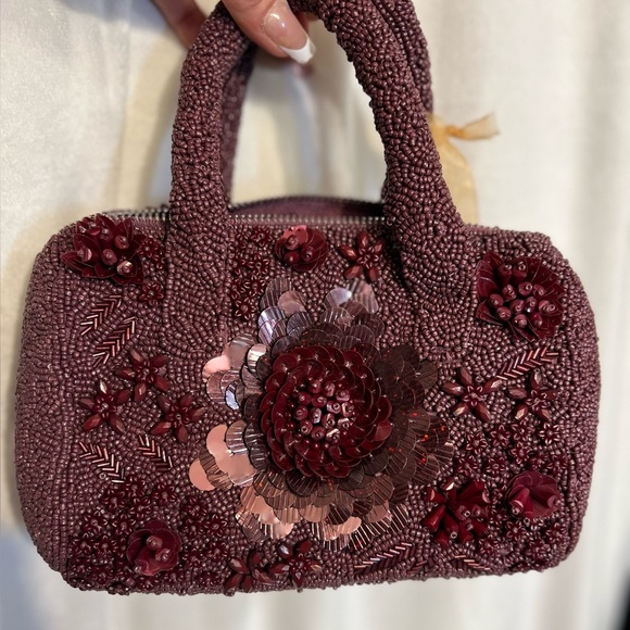 🖤🖤MADE IN INDIA GORGEOUS WINE/BURGUNDY  HANDCRAFTED BEADED BAG🖤🖤NWT - Picture 13 of 14